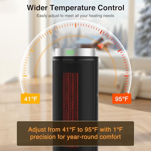 ZAFRO Space Heater, Ultra Quiet Portable Electric Heaters for Indoor Use with Thermostat, 1500W Large PTC Ceramic Fast & Wide-Angle Heat, Digital Display, 8 Safety, 5 Modes, 24H Timer for Large Rooms - size: 16 inches