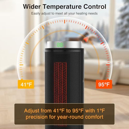 ZAFRO Space Heater, Ultra Quiet Portable Electric Heaters for Indoor Use with Thermostat, 1500W Large PTC Ceramic Fast & Wide-Angle Heat, Digital Display, 8 Safety, 5 Modes, 24H Timer for Large Rooms - size: 16 inches