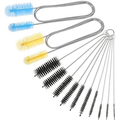 12 Pieces Aquarium Filter Brush Set Flexible Double Ended Hose Pipe Cleaning Stainless Steel Nylon Long Tube Cleaning Brush for Fish Tank Kitchen Glasses Drinking Straws Keyboard