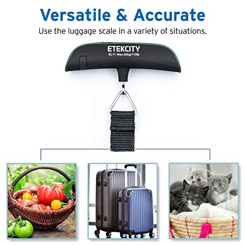 Etekcity Luggage Scale, Digital Weight Scales for Travel Accessories Essentials Suitcases , Portable Handheld Scale with Temperature Sensor, Rubber Paint, 110 Pounds, Battery Included | Travel Essentials, Air Travel, Suitcase, Hanging Hook, Rubber Grip, B