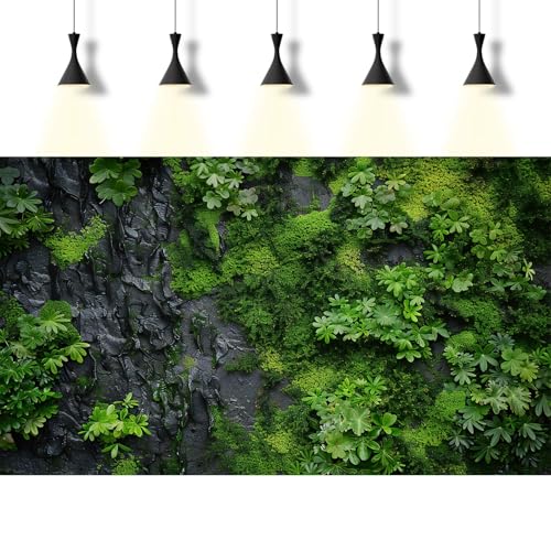 Rock Wall Texture Aquarium Background Green Moss on Black Rock Wall Fish Tank Background Nature Green Moss Fern Reptile Tank Background Rock Texture Reptile Habitat Terrarium Background 24x12in - color: Black_Green, size: 24(W)x12(H)inches/ 60(W)*30cm(H)