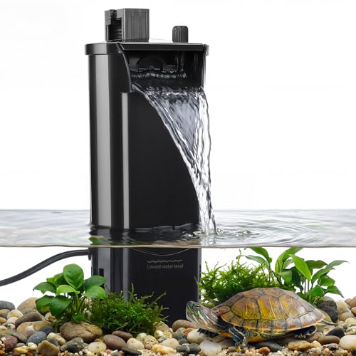 fishkeeper Turtle Tank Filter for Reptile Frog,Circulation Aquarium Filter | Adjustable Water Flow & 2 Filter Cartridges,2 Mounting Ways Low Water Level Quiet filters for turtle tank up to 15Gal