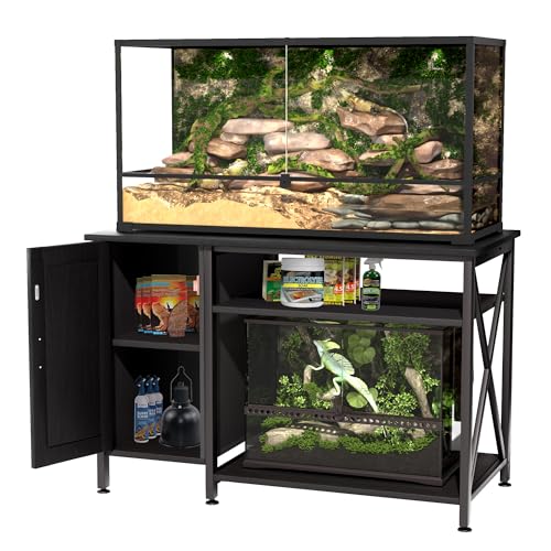 Herture 120 Gallon Reptile Tank Stand, 4x2x2 Reptile Enclosure Stand, with Storage Cabinet and Power Outlet, for Bearded Dragons, Snakes, Lizard Terrarium Black PG08XYB - color: Black, size: 48x24"-40-120 Gallon