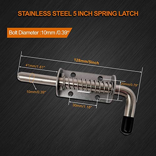 6 Pack 304 Steel 5 Inch（128MM） Spring Pin Latch Lock Pin Suitable for Doors，Utility Trailer Gate，Cabinets and etc.