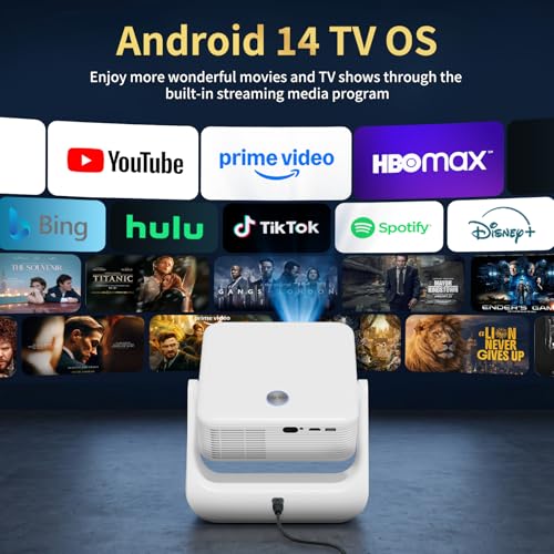 D3 Smart Movie Projectors with WiFi and Bluetooth, 1500 Lumens Supports 4K (Native 1080P ),Mini Portable Projector for Home Cinema ,Auto Focus & Keystone.(White)