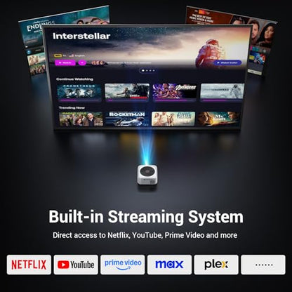 HAPPRUN 1500 ANSI Smart Outdoor Projector, Built-in Apps, 30W Dolby Audio | 4K Decoding,Auto Focus,10K+ Apps,Movie Projector with WiFi Bluetooth,Portable Indoor Proyector Compatible with Phone/TV Stick