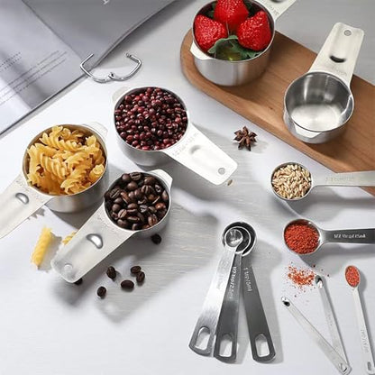 18PCS Measuring Cups and Spoons Set, Include 7 Nesting Measuring Cups, 6 Measuring Spoons and 5 Mini Spoons, Stainless Steel Metal Measuring Set, Kitchen Gadgets for Cooking & Baking - size: 18PCS Set