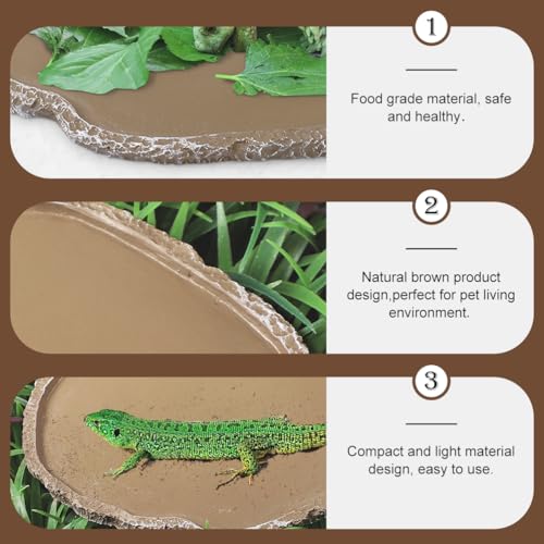 2Pcs Reptiles Water Dish Resin Pet Food Feeding Bowls Lizard Tortoise Turtle Food and Water Bowls Reptile Supplies Resin Brown Compact and Light Material Design Easy to Use, 2 PCS