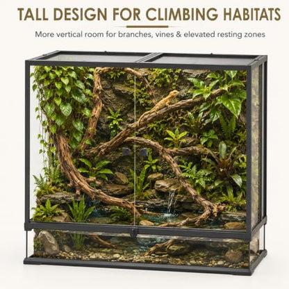 Erinnyees 74 Gallon Tall Reptile Terrarium, Large Vertical Reptile Enclosure with Front Opening Doors, Top Screen Ventilation, Raised Base and Cable Port for Crested Geckos, Anoles and Tree Frogs - size: 74 Gallon