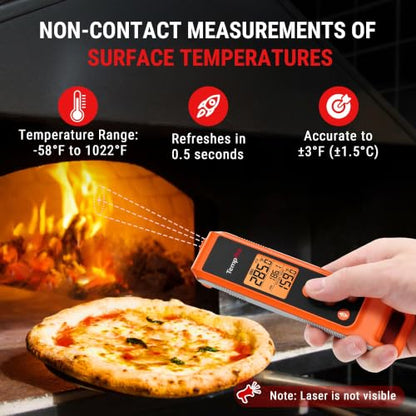 TempPro TempScan 2-in-1 Infrared Thermometer Gun with Meat Probe | Instant Read Thermometer for Grilling, Non-Contact Infrared Thermometer for Cooking Pizza Oven Griddle HVAC Pool AC Vent - style: IR Thermometer with Meat Probe