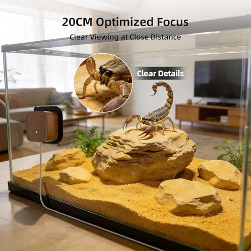 5MP Aquarium & Terrarium & Fish Tank Camera, Time Lapse WiFi Reptile Camera | 120° Anti-Glare Wide Angle Lens, Walnut Wood Case, Motion Detection, Video Playback, Easy Magnetic Mount for Pet Monitoring