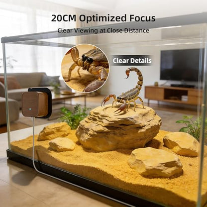 5MP Aquarium & Terrarium & Fish Tank Camera, Time Lapse WiFi Reptile Camera | 120° Anti-Glare Wide Angle Lens, Walnut Wood Case, Motion Detection, Video Playback, Easy Magnetic Mount for Pet Monitoring