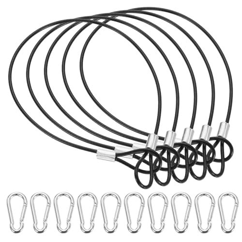 PATIKIL 12.6 Inch Safety Cable Lock, 5 Pcs 304 Stainless Steel Security Wire Ropes Double Loop Anti-Theft Safety with 10 Spring Buckles for Bicycles Luggage Stage Lighting, Black - color: Black, size: 12.6 Inch