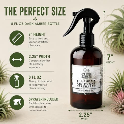 Cute Farms Tillandsia Air Plant Fertilizer | Gentle Daily Use Formula | Formulated Nutrients for Air Plants (8 oz Spray Bottle, 3 Pack) - size: 8 oz (3 Pack)