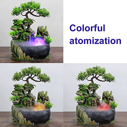 Rockery Stream Tabletop Fountain, Zen Meditation Indoor Waterfall Feature with Automatic Pump and Switch, Desktop Fountain for Home Office Bedroom Decoration(US regulations Include Fog)