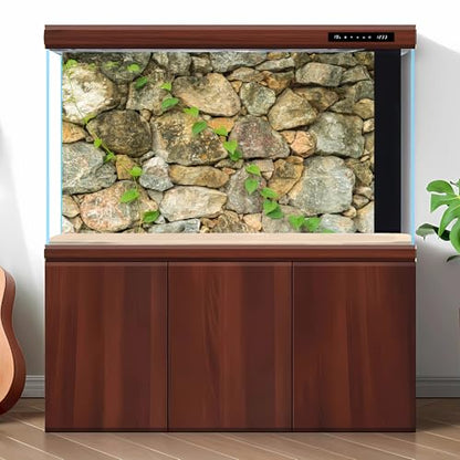 Rock Wall Aquarium Background Nature Stone Green Plants Fish Tank Background Natural Rocky Terrarium Backgrounds Rock Wall Texture Stone Rocky Reptile Tank Enclosure Backgrounds 24x12in - color: Khaki, size: 24(W)x12(H)inches/ 60(W)*30cm(H)
