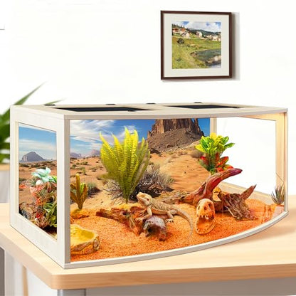Bearded Dragon Tank, Curved Reptile Enclosure with 3-Side Clear Acrylic Panels, Spacious Lizard Tank with Metal Mesh Top and Lockable Door for Reptile Habitat