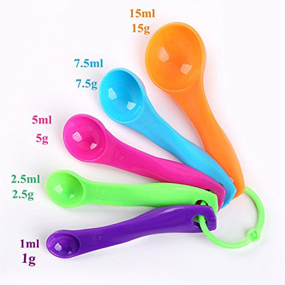 5 in 1 Colorful Plastic Tea Flour Coffee Measuring Spoons Set Kitchen Cooking Baking Tools (Random Color) - color: Colorful