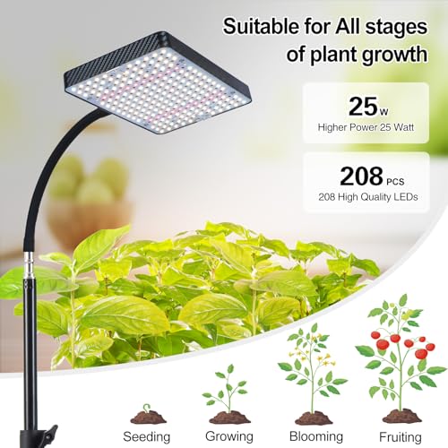 25 Watt Grow Light with Stand, Enough Bright, NO Need Adapter, 4/8/12/16/20H 5-Mode Timer, Natural Sunlight Full Spectrum Plant Growing Lamps for Tall Houseplants & Bonsai Tree - size: 1Head Stand(25W)