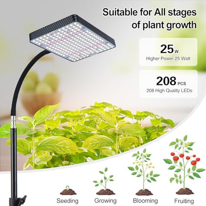 25 Watt Grow Light with Stand, Enough Bright, NO Need Adapter, 4/8/12/16/20H 5-Mode Timer, Natural Sunlight Full Spectrum Plant Growing Lamps for Tall Houseplants & Bonsai Tree - size: 1Head Stand(25W)