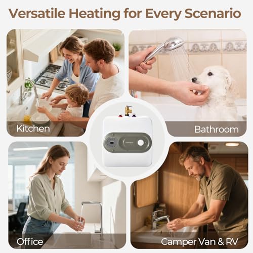 Electric Tank Water Heater, 4-Gallon Under Sink Instant Hot Water Tank，Equipped with Digital Temperature Display for RV, Camper, Kitchen, Food Truck，Wall or Floor Mounted, Grey - color: Gray, style: 4 Gallon
