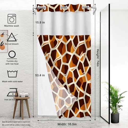 Brown Giraffe Print No Hooks Shower Curtain with Snap in Liner Set, Abstract Animal Skin Tub Curtainn Mesh Top Window & Magnetic Hem Waterproof 35.5X74 Inch - color: Brown Giraffe Print 1 Brown03, size: 35.4"W x 74"L (Pack of 1)