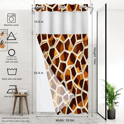 Brown Giraffe Print No Hooks Shower Curtain with Snap in Liner Set, Abstract Animal Skin Tub Curtainn Mesh Top Window & Magnetic Hem Waterproof 35.5X74 Inch - color: Brown Giraffe Print 1 Brown03, size: 35.4"W x 74"L (Pack of 1)
