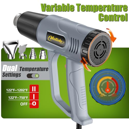 Heat Gun 122℉~1202℉ Dual Temperature Control Pistola De Calor with 4 Nozzles Kit Overload Protection Hot Air Gun For Crafting,Shrink Wrapping, Stripping Paint,5Ft Power Cord (V-F3000W)