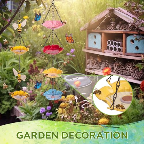 Tandefio 2 Pack Hanging Bee Watering Station for Outdoor Garden, Butterfly Feeder with Flower Bowl, Pollinator Feeding Station for Yard Patio, Bee Bath for Gardeners(Bees & Flower Style) - style: Bee & Flower Style