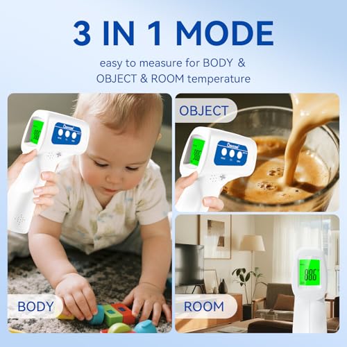 Berrcom Thermometer, 3 in 1 Contactless Infrared Fever Check Thermometer for Forehead, Ideal for Baby, Infant, Kids, and Adults, Batteries Not Included, JXB-178 (White) - color: White