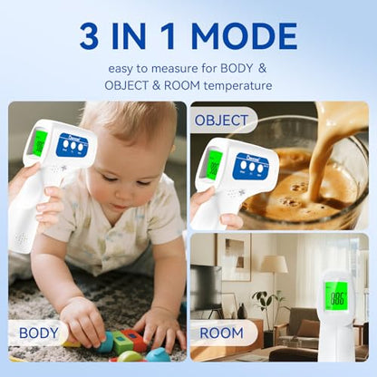 Berrcom Thermometer, 3 in 1 Contactless Infrared Fever Check Thermometer for Forehead, Ideal for Baby, Infant, Kids, and Adults, Batteries Not Included, JXB-178 (White) - color: White