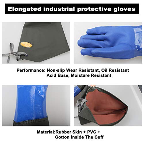 Eiito Drain Cleaning Gloves,Pond Gloves,Long Rubber glove,Waterproof Elbow Length Rubber gloves- 27 Inch Insulated Waterproof