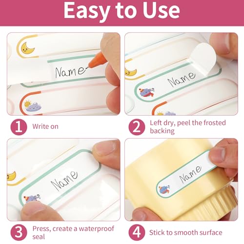 480 Pcs Waterproof Labels for Kids Stuff Daycare Name Bottle Essentials | Weather Self-Adhesive Baby Water Bottle Stickers for School Supply, Self-Laminating Write-on, Reusable Washable - style: Weather