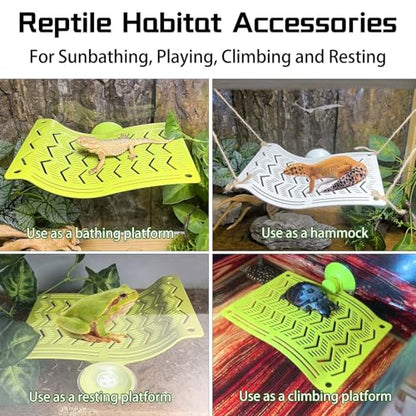 2PCS Bearded Dragon Hammock,Turtle Dock Basking Platform with Suction Cups,Reptile Plastic Climbing Lounger Tank Accessories for Lizards Frog Gecko Snakes