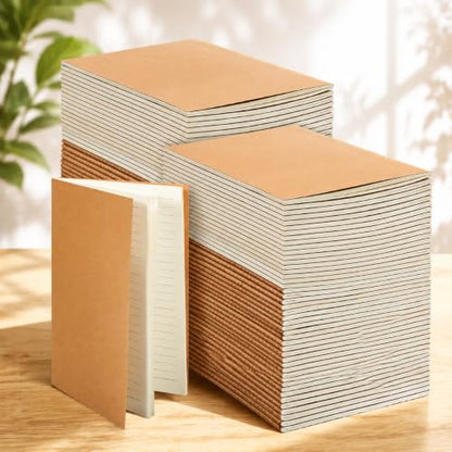 100 Pcs Journals Notebooks Bulk - Kraft Softcover A5 Small Notebooks 5.5 Inch x 8.3 Inch Notepads with 60 Page 30 Sheet for Writing Sketch Travel Office Supplies(Brown,Lined) - color: Brown, style: Lined
