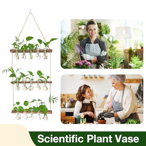 XXXFLOWER Wall Hanging Propagation Station 5 Bulb Vase 3 Tiers Brown | Hanging Plant Holder Wall Hanging Planters for Indoor Plants, Wall Decor for Living Room Office - size: Brown-15 Bulb Vase