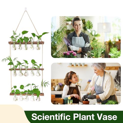 XXXFLOWER Wall Hanging Propagation Station 5 Bulb Vase 3 Tiers Brown | Hanging Plant Holder Wall Hanging Planters for Indoor Plants, Wall Decor for Living Room Office - size: Brown-15 Bulb Vase
