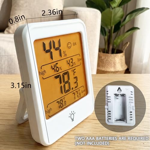 Thermometer and Hygrometer,Indoor Temperature and Humidity Monitor,Bracket & Back Suction for Greenhouse,Terrarium, Incubator,with Backlit,Highest & Lowest Records