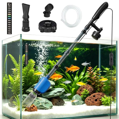 Electric Aquarium Gravel Cleaner, 530GPH Fish Tank Vacuum with Water Changer, Sand Washer, Debris Remover, Quiet 32W Pump for Freshwater Tanks, Blue (Blue)