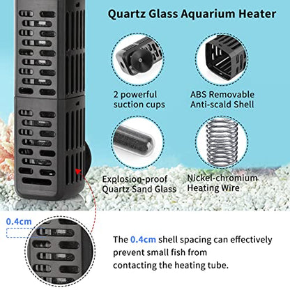 HiTauing Aquarium Heater, 50W/100W/200W/300W/500W Submersible Fish Tank Heater with Over-Temperature Protection and Automatic Power-Off When Leaving Water for Saltwater and Freshwater - size: 200W