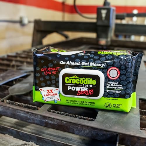 Crocodile Cloth PowerSCRUB Heavy-Duty Hand & Tool Cleaning Wipes, 80 Count | Dual-Surface Cloths, Moist, Absorbent, & Disposable - Safe on Skin & Multiple Surfaces - size: 80 Count (Pack of 1)