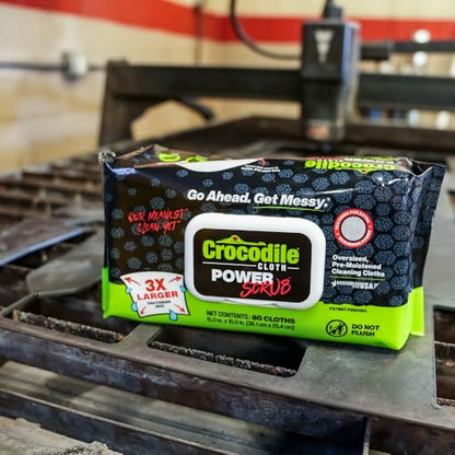 Crocodile Cloth PowerSCRUB Heavy-Duty Hand & Tool Cleaning Wipes, 80 Count | Dual-Surface Cloths, Moist, Absorbent, & Disposable - Safe on Skin & Multiple Surfaces - size: 80 Count (Pack of 1)