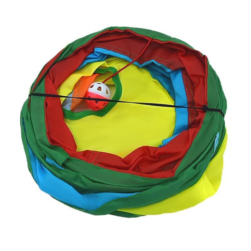 3-Way Collapsible Cat Tunnel Tube Toy Rainbow Y — Interactive Play Tunnel with Hanging Ball & Peek Hole for Indoor Cats, Kittens, Puppies & Rabbits | Hours of Fun & Exercise - color: Rainbow Y