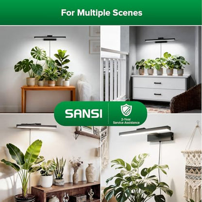 SANSI Wall Mounted Grow Lights for Indoor Plants, 35W LED Plant Lights | Full Spectrum Plant Lights for Indoor Growing, 4-Level Dimmable 4000K Grow Lamp, 4/8/12H Remote Timer