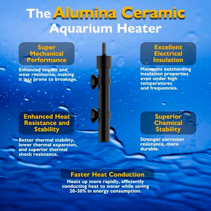 25W Mini Aquarium Heater Betta Heater for 3-5 Gallon Freshwater & Saltwater Tanks, Alumina Ceramic Fish Tank Heater Turtle Heater with Dry-Run & Overheat Protection - size: For Tanks ≤ 5 Gal