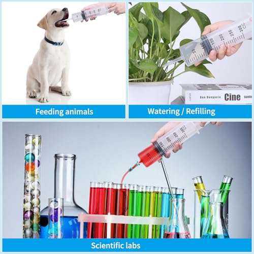 BBTO 2 Pieces Large Plastic Syringe with Tube 40 Inch Handy Plastic Tubing and Connections for Scientific Lab,Glue Dispensing,Watering,Refilling,Feeding and Measuring(300 ML) - size: 300 ML