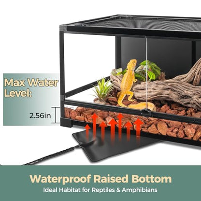 36 Gallon Full Glass Reptile Tank, Quick Fold Reptiles Enclosure with Waterproof Base, Top Screen Ventilation, 32" x 16" x 16" Front Opening Terrarium for Snake, Leopard Gecko, Lizard - size: 32" x 16" x 16"
