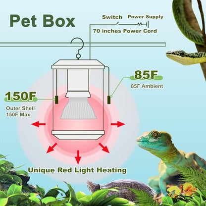 SYSAI Reptile Heat Lamp with Thermostat - All-in-One 50W Heater & Red Night Bulb Combo Kit for Snake, Bearded Dragon, Turtle, Tortoise Tank. Includes Bite Proof Cord & Hanger