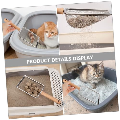 Wood Handle Stainless Steel Reptile Litter Scoop Sifting Shovel with 2x2mm Mesh Screen for Terrarium Cleaning Indoor Pet Waste Removal Tool