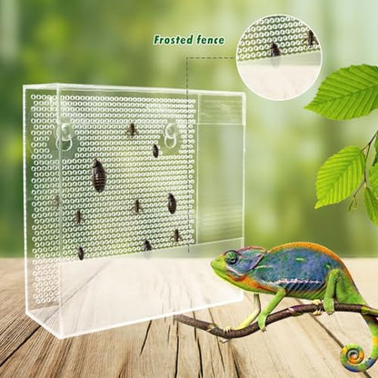 Transparent Acrylic Reptile Feeder Box, Wall-Mounted Insect Feeder with Suction Cups, Tank and Aquarium Accessories for Lizard, Bearded Dragon, Gecko - size: Large - 7.5 × 2.7 × 7.7 inch